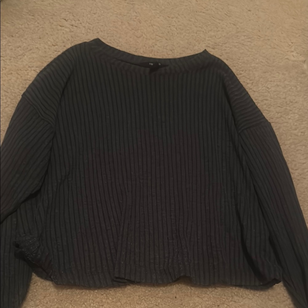 Women's Black/Grey Ribbed Top